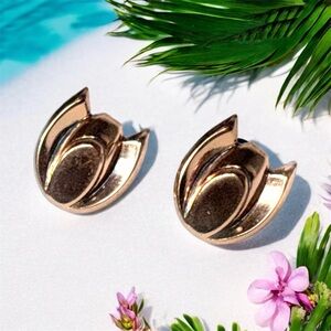 Vintage Mid Century Modernist Renoir Copper Tulip Flower Screw Back Earrings